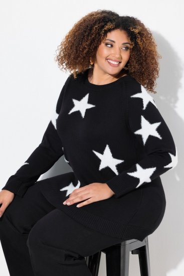 Ulla Popken Glitter Stars Soft Knit Sweater Black - Sudaderas y hoodies - Sudaderas, Hoodies y Punto Cómodos