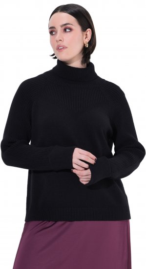 Ulla Popken Turtleneck Sweater with Ribbed Inserts Black - Sudaderas y hoodies - 
