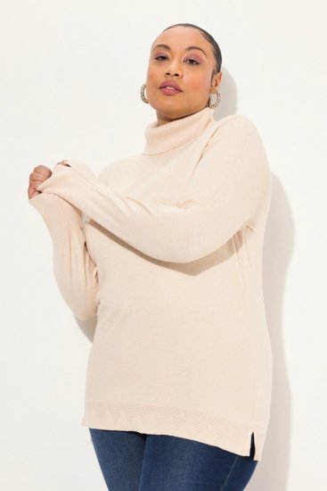 Ulla Popken Turtleneck Ribbed Trim Long Sleeve Sweater Nature Melange - Sudaderas y hoodies - Sudaderas, Hoodies y Punto Cómodos