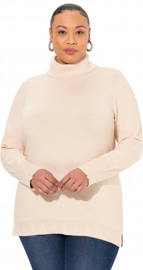 Ulla Popken Turtleneck Ribbed Trim Long Sleeve Sweater Nature Melange - Sudaderas y hoodies - 