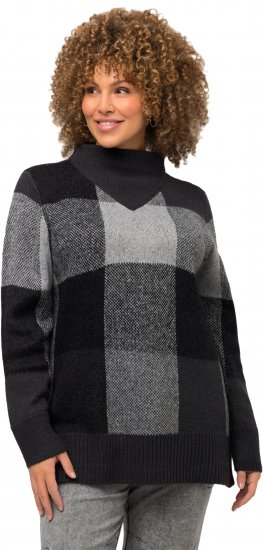 Ulla Popken Grand Check Long Sleeve Sweater Charcoal Grey Melange - Sudaderas y hoodies - 