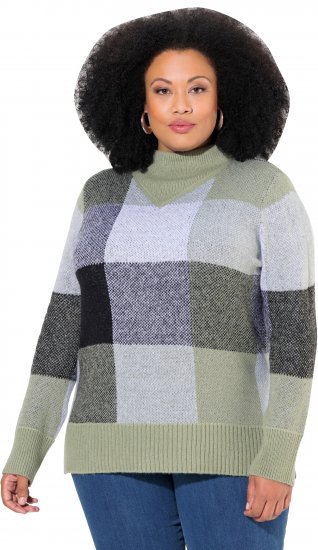 Ulla Popken Grand Check Long Sleeve Sweater Sage Green - Sudaderas y hoodies - 