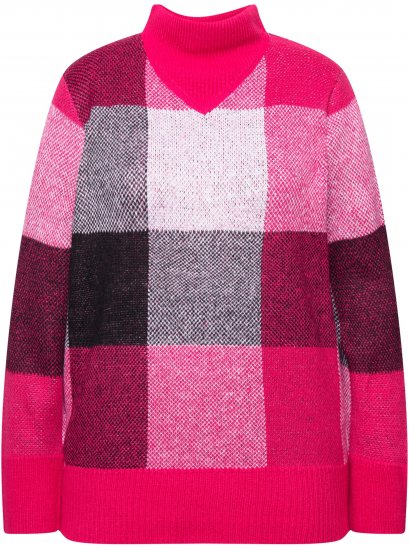 Ulla Popken Grand Check Long Sleeve Sweater Red Pink - Sudaderas y hoodies - 
