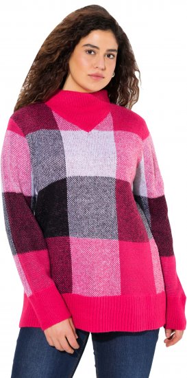Ulla Popken Grand Check Long Sleeve Sweater Red Pink - Sudaderas y hoodies - 