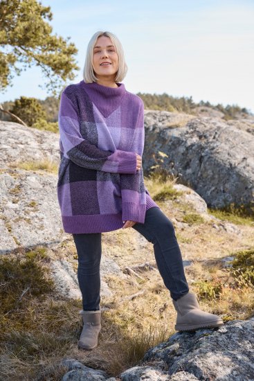 Ulla Popken Grand Check Long Sleeve Sweater Violet - Sudaderas y hoodies - 