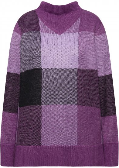 Ulla Popken Grand Check Long Sleeve Sweater Violet - Sudaderas y hoodies - 