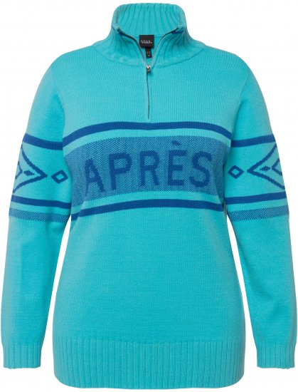 Ulla Popken Apres Ski Long Sleeve Troyer Collar Sweater Bright Turquoise - Sudaderas y hoodies - 