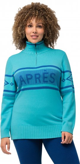 Ulla Popken Apres Ski Long Sleeve Troyer Collar Sweater Bright Turquoise - Sudaderas y hoodies - 