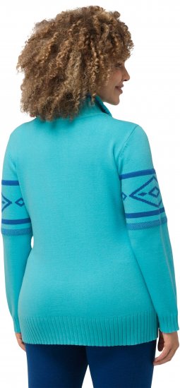 Ulla Popken Apres Ski Long Sleeve Troyer Collar Sweater Bright Turquoise - Sudaderas y hoodies - 