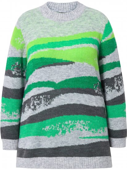 Ulla Popken Landscape Stripe Sweater Moss Green - Sudaderas y hoodies - 