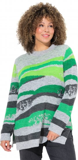 Ulla Popken Landscape Stripe Sweater Moss Green - Sudaderas y hoodies - 