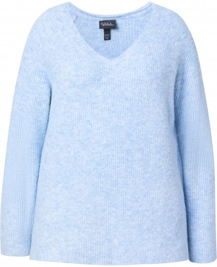 Ulla Popken Long Sleeve V-Neck Ribbed Knit Sweater Light Blue - Sudaderas y hoodies - Sudaderas, Hoodies y Punto Cómodos