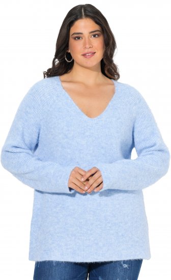 Ulla Popken Long Sleeve V-Neck Ribbed Knit Sweater Light Blue - Sudaderas y hoodies - Sudaderas, Hoodies y Punto Cómodos