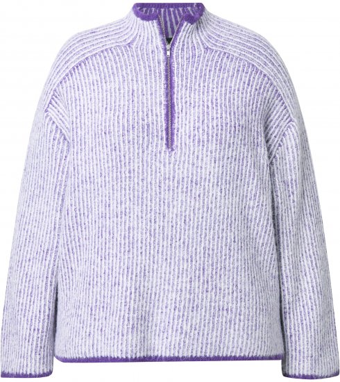 Ulla Popken Striped Knit Long Sleeve Troyer Collar Sweater Purple - Sudaderas y hoodies - 