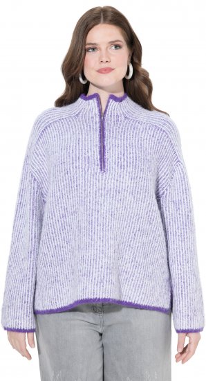 Ulla Popken Striped Knit Long Sleeve Troyer Collar Sweater Purple - Sudaderas y hoodies - 
