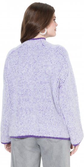 Ulla Popken Striped Knit Long Sleeve Troyer Collar Sweater Purple - Sudaderas y hoodies - 
