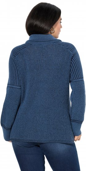Ulla Popken Two-Tone Mixed Knit Troyer Collar Sweater Navy - Sudaderas y hoodies - 