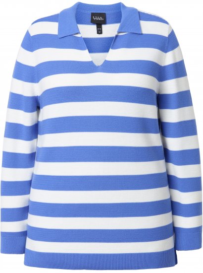 Ulla Popken Striped Polo Collar Long Sleeve Sweater Aegean Blue - Sudaderas y hoodies - 