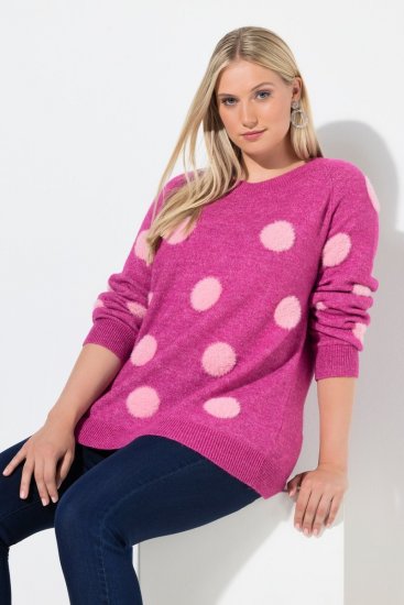 Ulla Popken Fluffy Polka Dot Sweater Summer Berry - Ulla Popken - Ulla Popken Ropa de Tallas Grandes