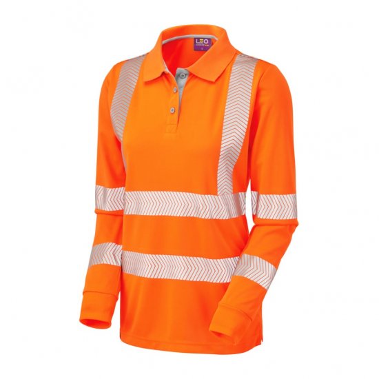Leo Pollyfield EcoViz Performance+ Women's Sleeved Polo Shirt Orange - Ropa de trabajo - 