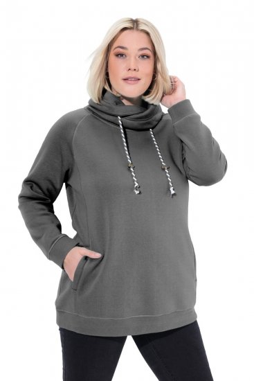 Ulla Popken Drawstring Collar Long Sleeve Sweatshirt Graphite Grey - Ulla Popken - Ulla Popken Ropa de Tallas Grandes