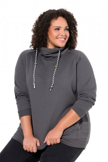 Ulla Popken Drawstring Collar Long Sleeve Sweatshirt Graphite Grey - Ulla Popken - Ulla Popken Ropa de Tallas Grandes