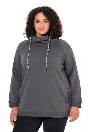 Ulla Popken Drawstring Collar Long Sleeve Sweatshirt Graphite Grey - Ulla Popken - Ulla Popken Ropa de Tallas Grandes
