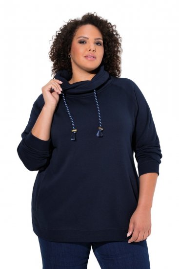 Ulla Popken Drawstring Collar Long Sleeve Sweatshirt Navy - Ulla Popken - Ulla Popken Ropa de Tallas Grandes