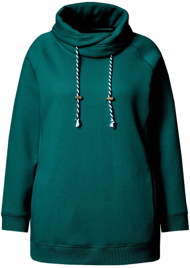Ulla Popken Drawstring Collar Long Sleeve Sweatshirt Teal Green - Sudaderas y hoodies - 