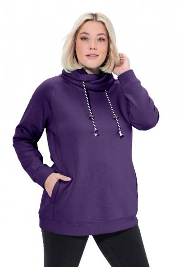 Ulla Popken Drawstring Collar Long Sleeve Sweatshirt Deep Violet - Ulla Popken - Ulla Popken Ropa de Tallas Grandes