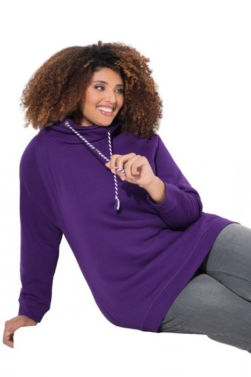 Ulla Popken Drawstring Collar Long Sleeve Sweatshirt Deep Violet - Ulla Popken - Ulla Popken Ropa de Tallas Grandes