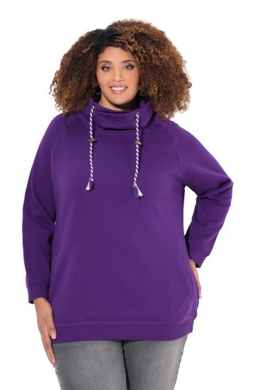 Ulla Popken Drawstring Collar Long Sleeve Sweatshirt Deep Violet - Ulla Popken - Ulla Popken Ropa de Tallas Grandes