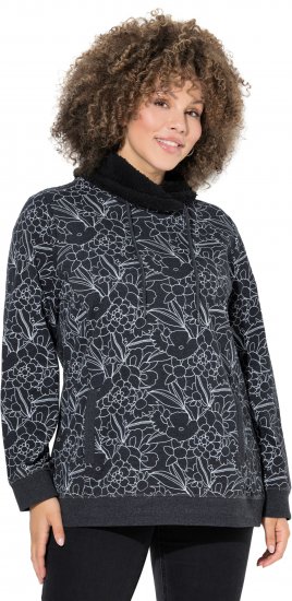 Ulla Popken Teddy Collar Printed Sweatshirt Black - Sudaderas y hoodies - 