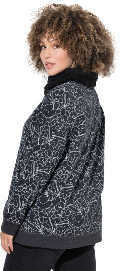 Ulla Popken Teddy Collar Printed Sweatshirt Black - Sudaderas y hoodies - 