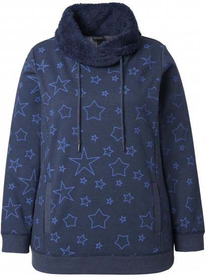 Ulla Popken Teddy Collar Printed Sweatshirt Navy - Sudaderas y hoodies - 