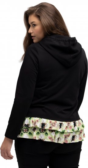 Ulla Popken Ruffle Hem A-line Fit Hooded Sweatshirt Black - Sudaderas y hoodies - 
