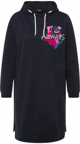 Ulla Popken Extra Long Abstract Graphic Hoodie Navy - Sudaderas y hoodies - 