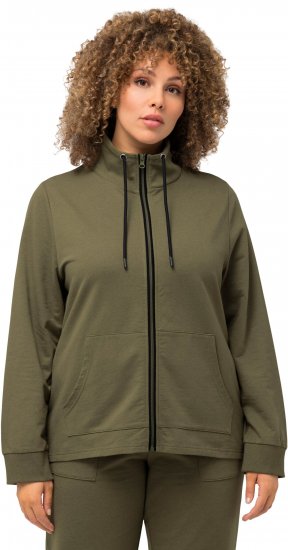 Ulla Popken Contrast Color Zip Up Sweatshirt Loden Green - Sudaderas y hoodies - 