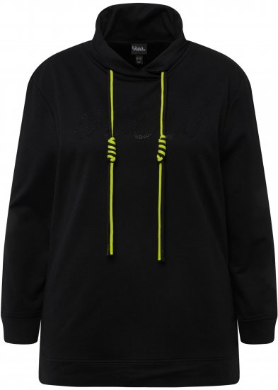 Ulla Popken GLOW Lettered Collared Sweatshirt Black - Sudaderas y hoodies - 