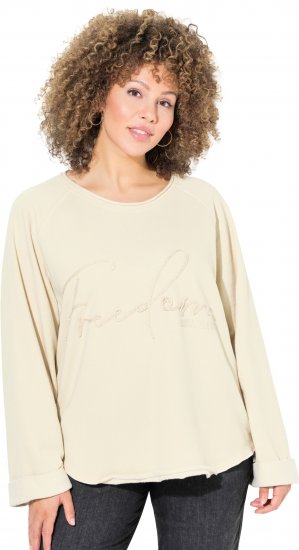 Ulla Popken Embroidered Freedom Rolled Edge Sweatshirt Sand - Sudaderas y hoodies - 