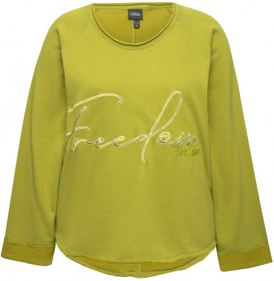 Ulla Popken Embroidered Freedom Rolled Edge Sweatshirt Avocado Green - Sudaderas y hoodies - 