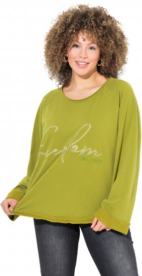 Ulla Popken Embroidered Freedom Rolled Edge Sweatshirt Avocado Green - Sudaderas y hoodies - 