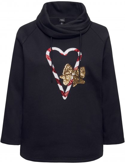 Ulla Popken Sparkling Candy Cane Graphic Sweatshirt Black - Sudaderas y hoodies - 