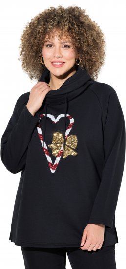 Ulla Popken Sparkling Candy Cane Graphic Sweatshirt Black - Sudaderas y hoodies - 