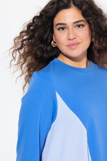 Ulla Popken Pinstripe Gore Long Sleeve Sweatshirt Peacock Blue - Sudaderas y hoodies - Sudaderas, Hoodies y Punto Cómodos