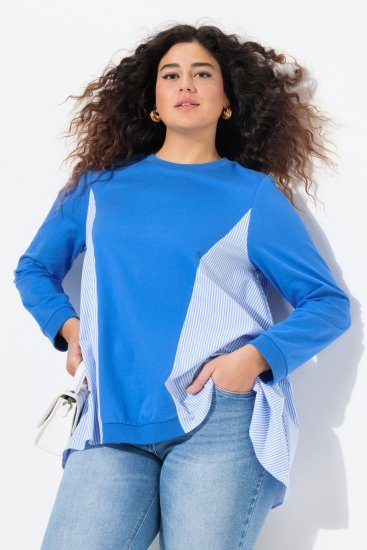 Ulla Popken Pinstripe Gore Long Sleeve Sweatshirt Peacock Blue - Sudaderas y hoodies - Sudaderas, Hoodies y Punto Cómodos