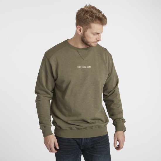 North Latitude Denim Logo Sweatshirt Dusty Olive Green TALL - TALL sudaderas - Sudaderas TALL para hombre alto