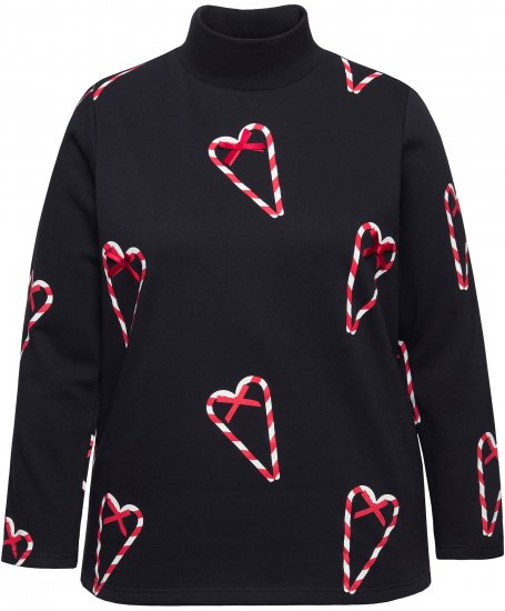 Ulla Popken Candy Cane Graphic Sweatshirt Black - Sudaderas y hoodies - 