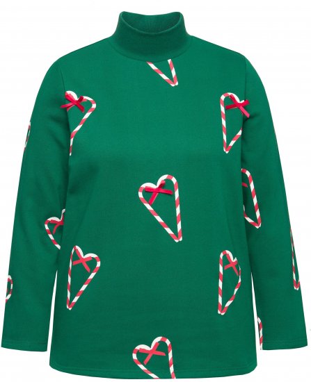 Ulla Popken Candy Cane Graphic Sweatshirt Meadow Green - Sudaderas y hoodies - 