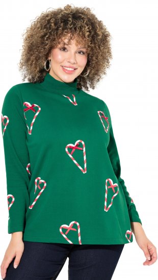 Ulla Popken Candy Cane Graphic Sweatshirt Meadow Green - Sudaderas y hoodies - 